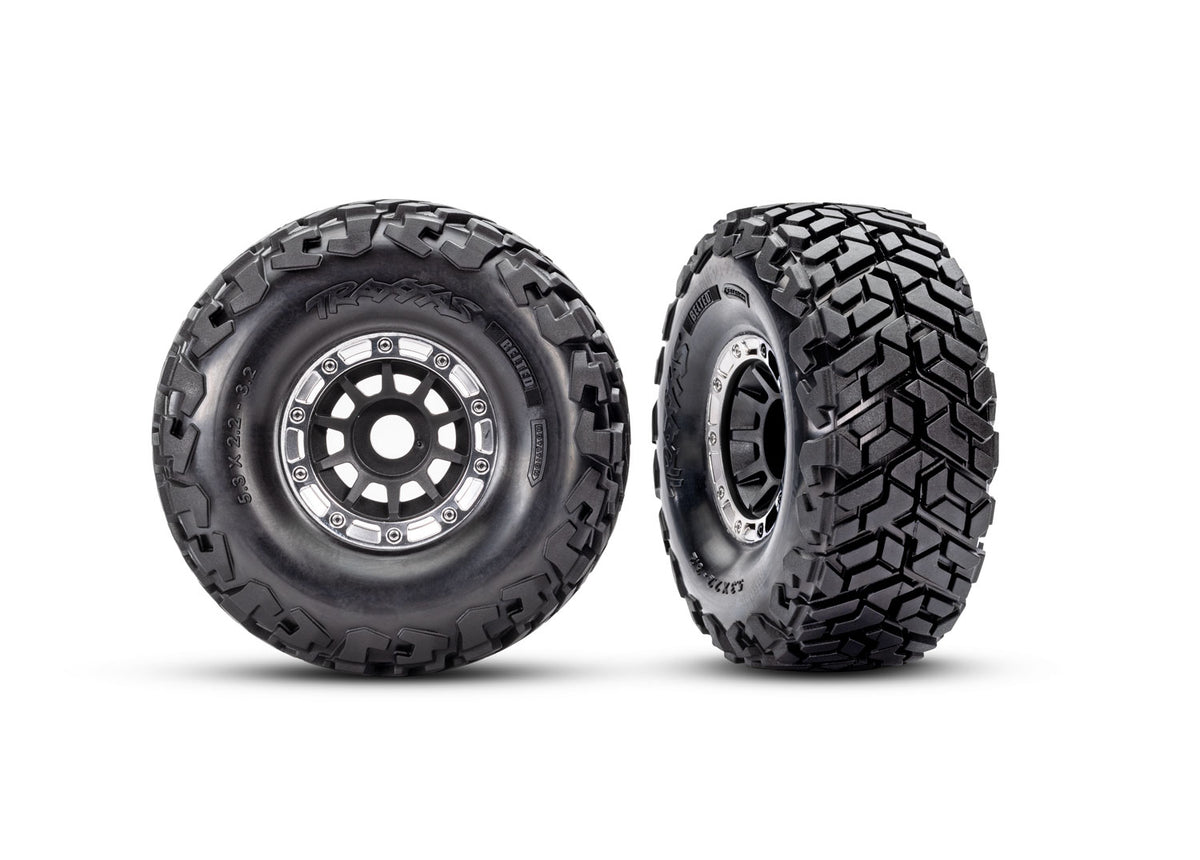 Traxxas 10272-BLK — Traxxas 10272-BLK Black & Satin Wheels w/ Maxx SC Belted Tires (2)
