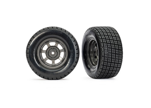 Traxxas 10473X — Traxxas 10473X Dirt Oval Gray Front Wheels w/ Hoosier Tires (2)