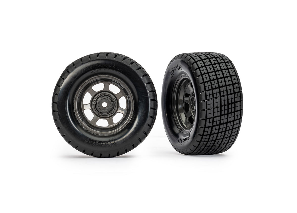 Traxxas 10474X — Traxxas 10474X Dirt Oval Gray Rear Wheels w/ Hoosier Tires (2)
