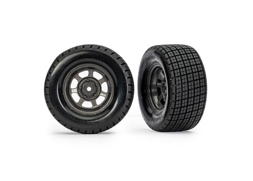 Traxxas 10474X — Traxxas 10474X Dirt Oval Gray Rear Wheels w/ Hoosier Tires (2)