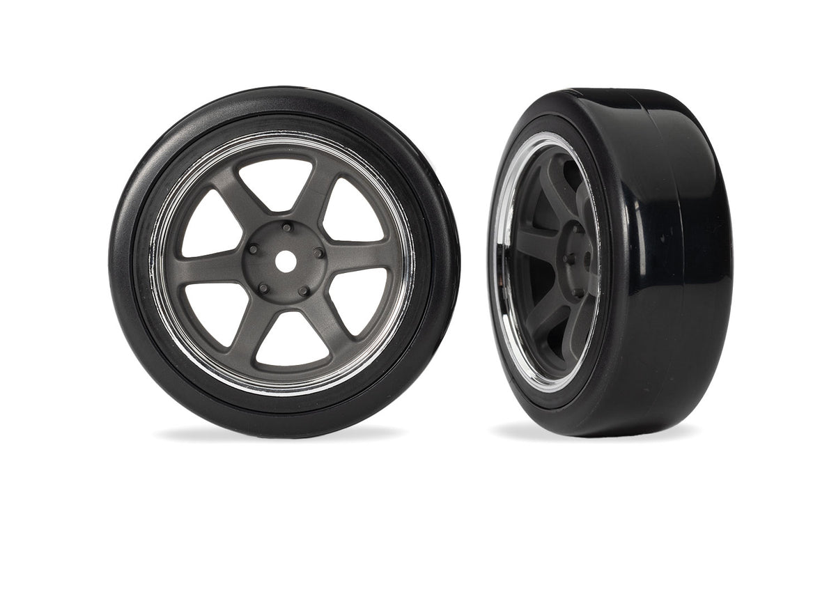 Traxxas 10574 — Traxxas 10574 1.9" Gray 6-Spoke Front Wheels & Hard Drift Tires (2)