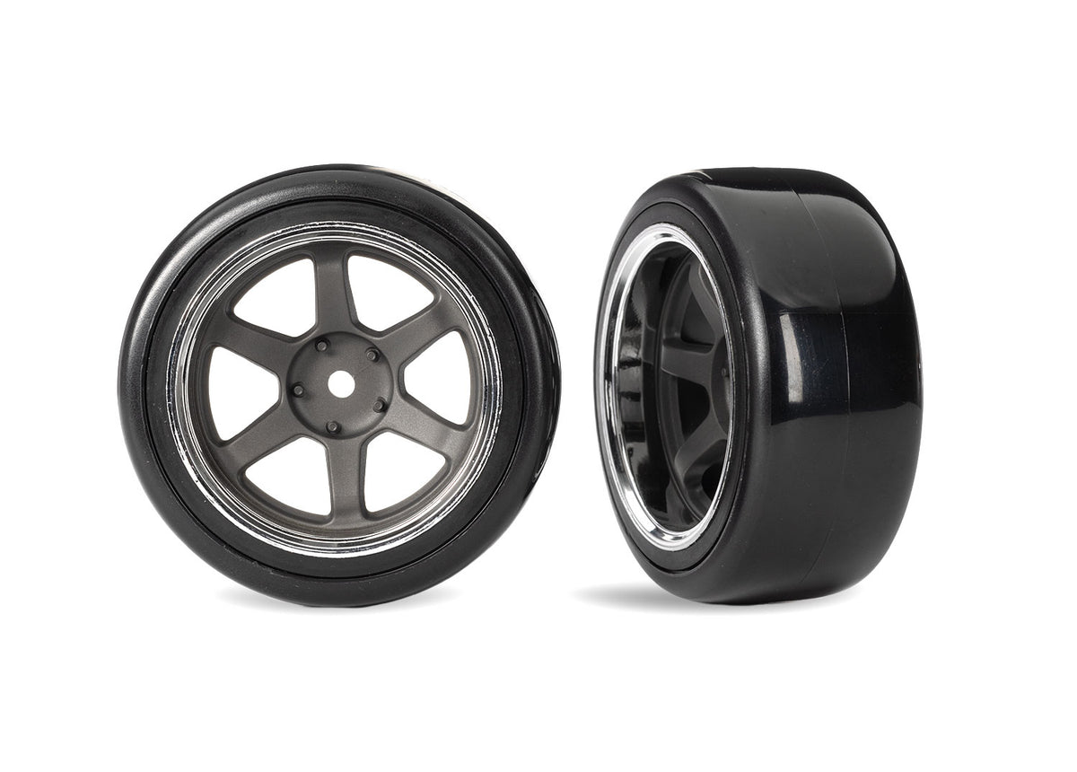 Traxxas 10576 — Traxxas 10576 1.9" Gray 6-Spoke Rear Wheels & Soft Drift Tires (2)
