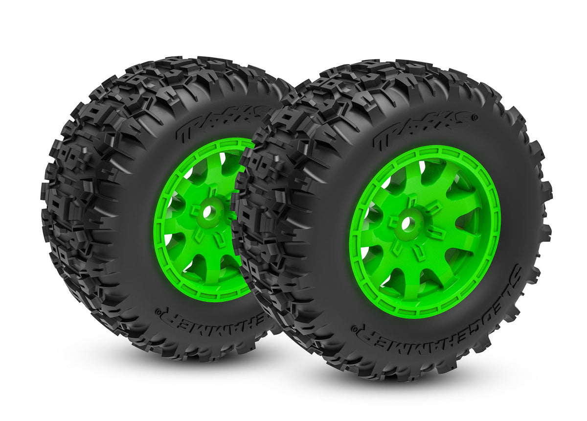 Traxxas 10770-GRN — Traxxas 10770-GRN Green Rear Wheels w/ Sledgehammer Tires (2)