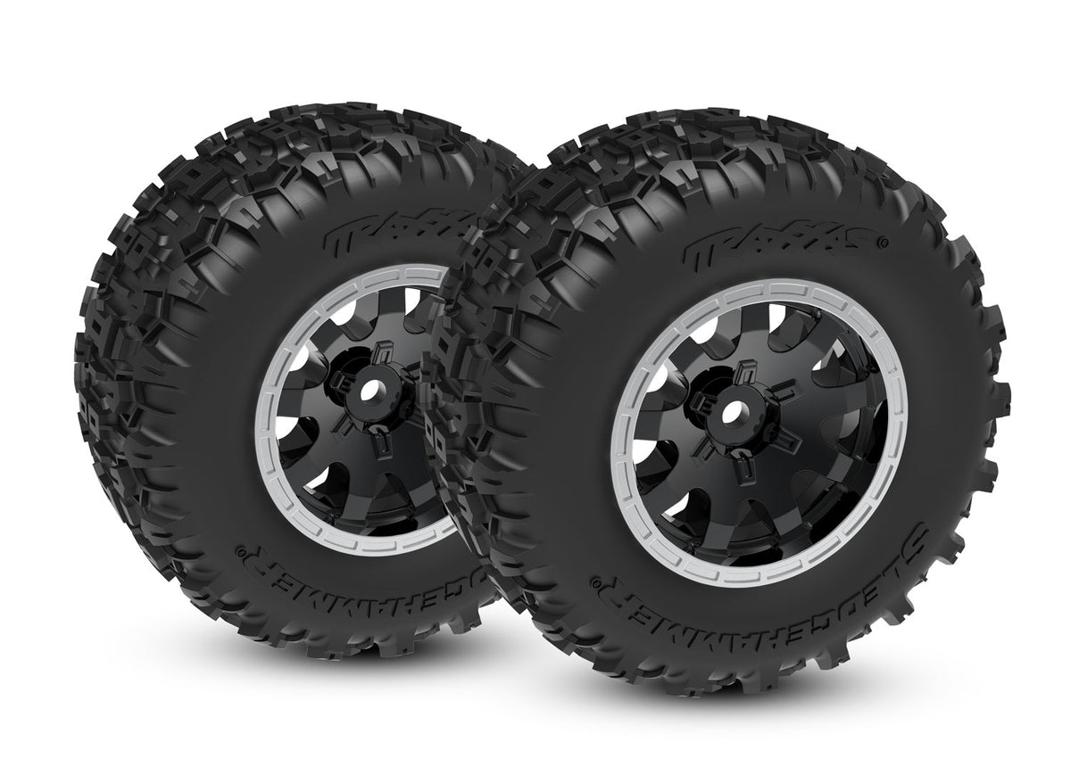 Traxxas 10770-STBLK — Traxxas 10770-STBLK Black & Satin Rear Wheels w/ Sledgehammer Tires (2)