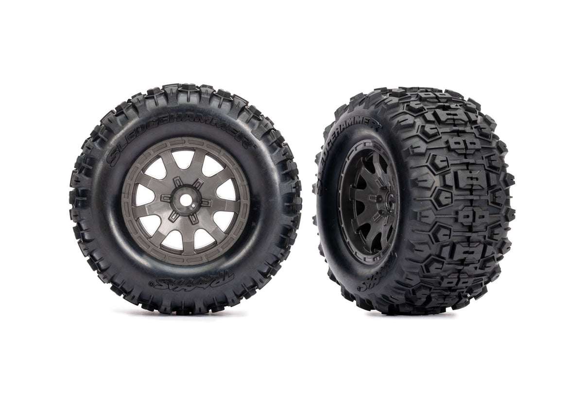 Traxxas 10771-GRAY — Traxxas 10771-GRAY Gray Front Wheels w/ Sledgehammer Tires (2)