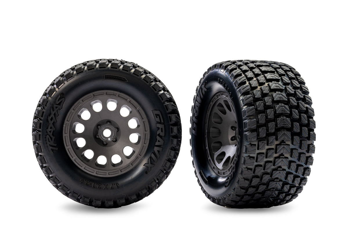 Traxxas 10772-GRAY — Traxxas 10772-GRAY Gray Front Mini XRT Wheels w/ Gravix Tires (2)