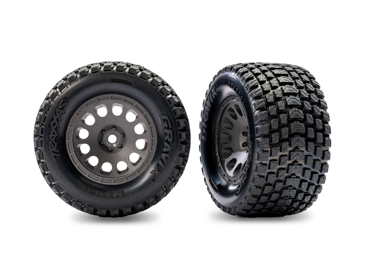 Traxxas 10775-GRAY — Traxxas 10775-GRAY Gray Rear Mini XRT Wheels w/ Gravix Tires (2)