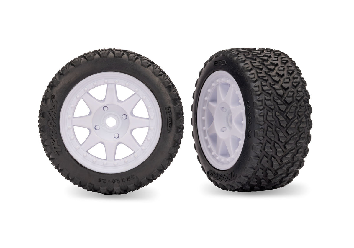 Traxxas 10872-WHT — Traxxas 10872-WHT White Front Mini Rally Wheels with Hard Tires (2)