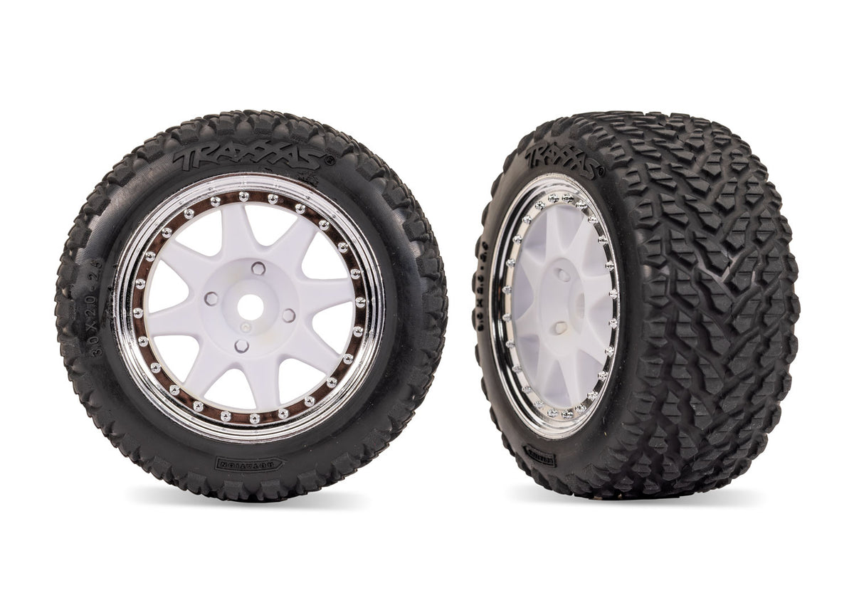 Traxxas 10872-WHTC — Traxxas 10872-WHTC White & Chrome Front Mini Rally Wheels w/Hard Tires (2)