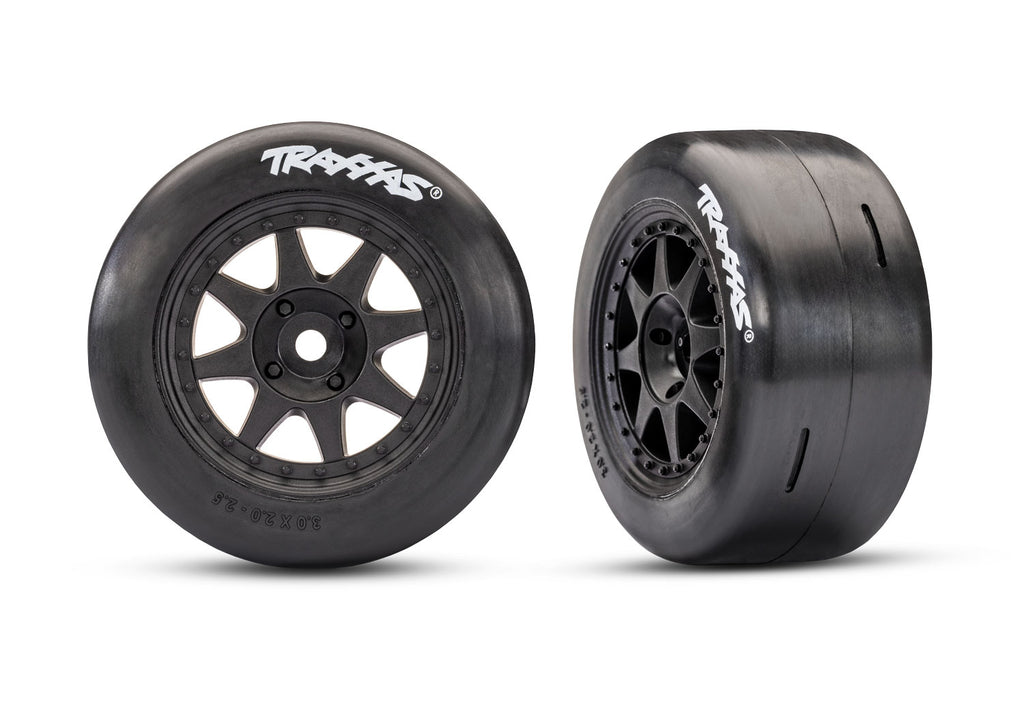 Traxxas 10876-BLK — Traxxas 10876-BLK Black Front Mini Rally Wheels w/ Slick Tires (Hard) (2)