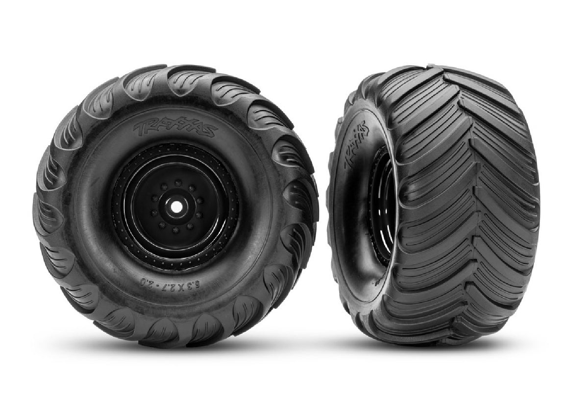 Traxxas 3663-BLK — Traxxas 3663-BLK Black Monster Truck Wheels & Terra Groove Tires (2)