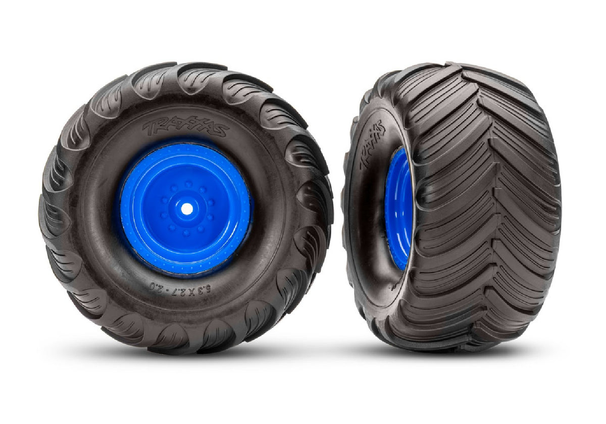 Traxxas 3663-BLUE — Traxxas 3663-BLUE Blue Monster Truck Wheels & Terra Groove Tires (2)