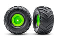 Traxxas 3663-GRN — Traxxas 3663-GRN Green Monster Truck Wheels & Terra Groove Tires (2)