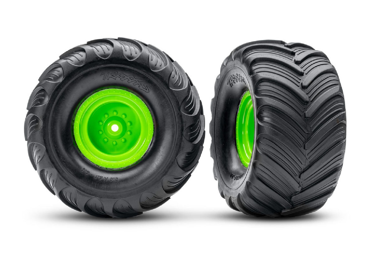 Traxxas 3663-GRN — Traxxas 3663-GRN Green Monster Truck Wheels & Terra Groove Tires (2)