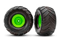 Traxxas 3665-GRN — Traxxas 3665-GRN Green Monster Truck Wheels & Terra Groove Tires (2)