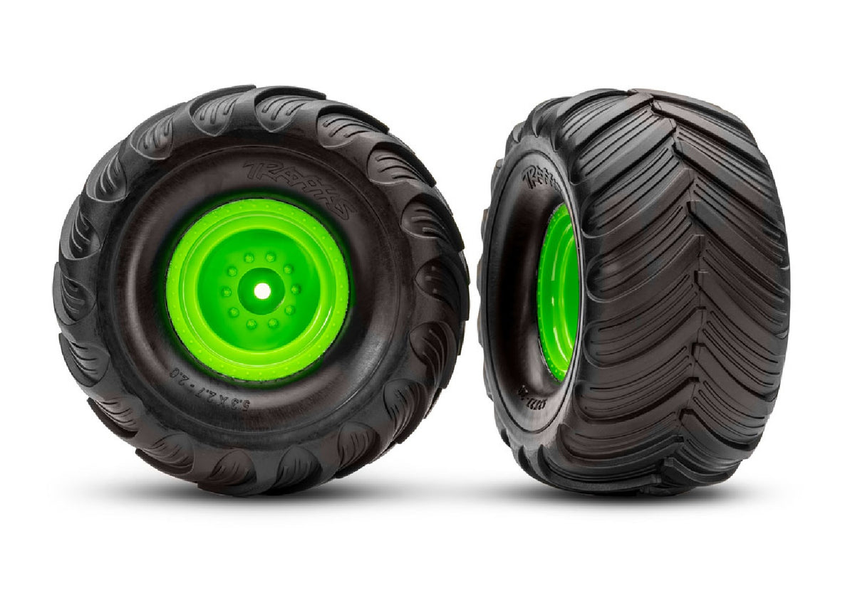 Traxxas 3665-GRN — Traxxas 3665-GRN Green Monster Truck Wheels & Terra Groove Tires (2)