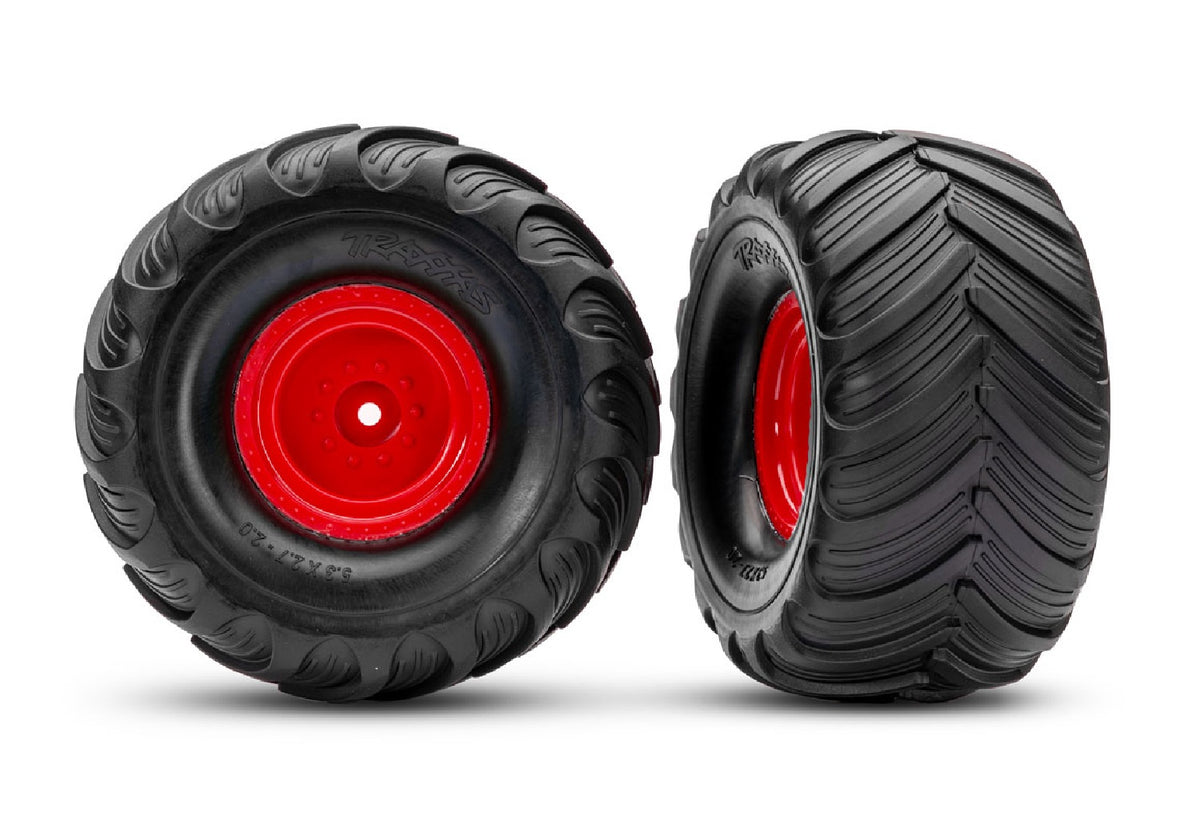 Traxxas 3665-RED — Traxxas 3665-RED Red Monster Truck Wheels & Terra Groove Tires (2)