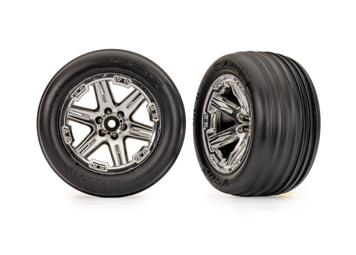 Traxxas 3779 — Traxxas 3779 RXT 2.8" Chrome Wheels & Ribbed Tires (2)