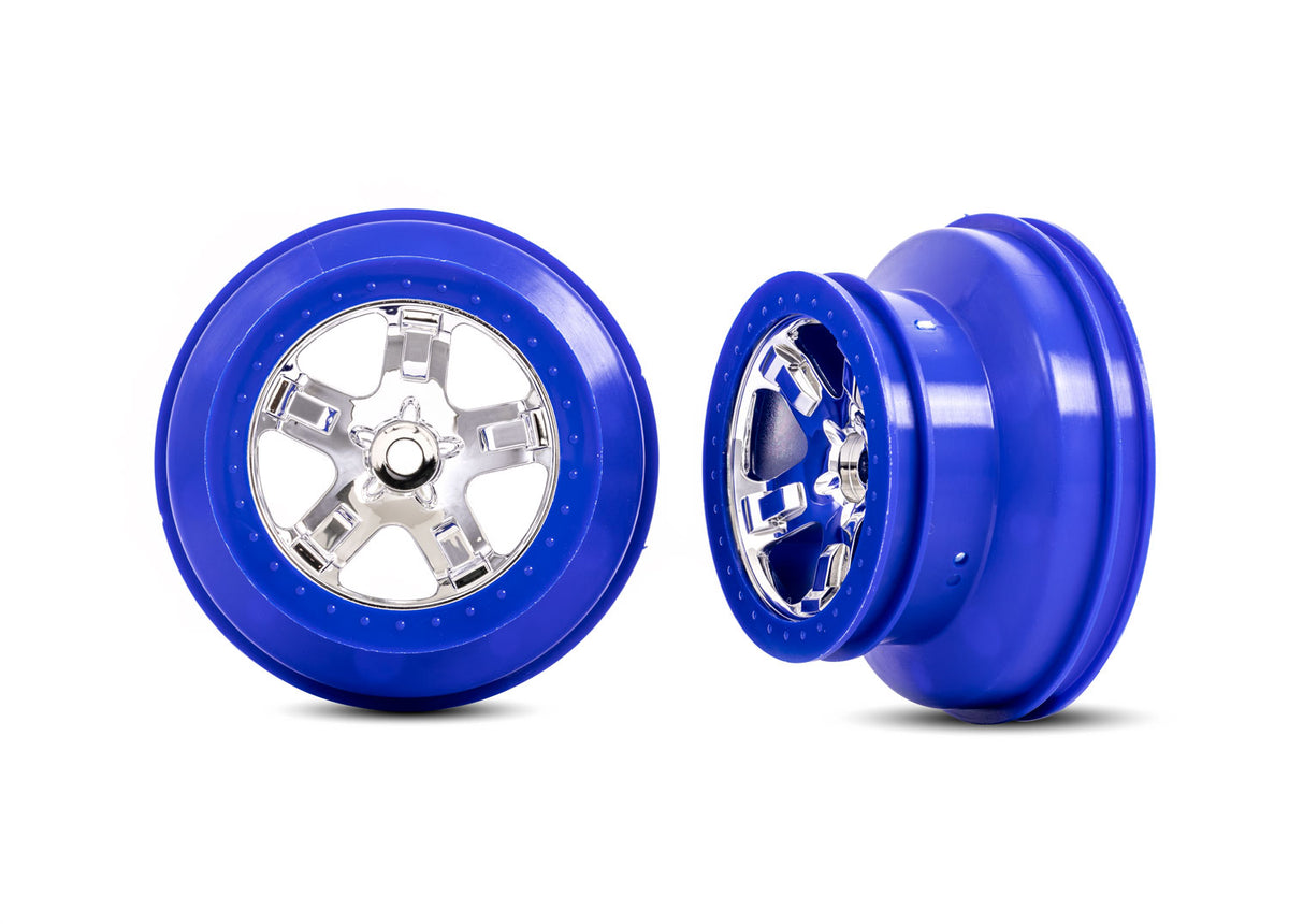 Traxxas 5868A — Traxxas 5868A Split-Spoke Chrome & Blue SCT Wheels (2)
