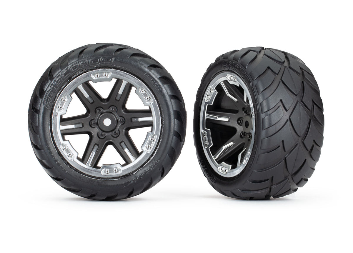 Traxxas 6768X — Traxxas 6768X RXT 2.8" Black & Chrome Wheels & Anaconda Tires (2)
