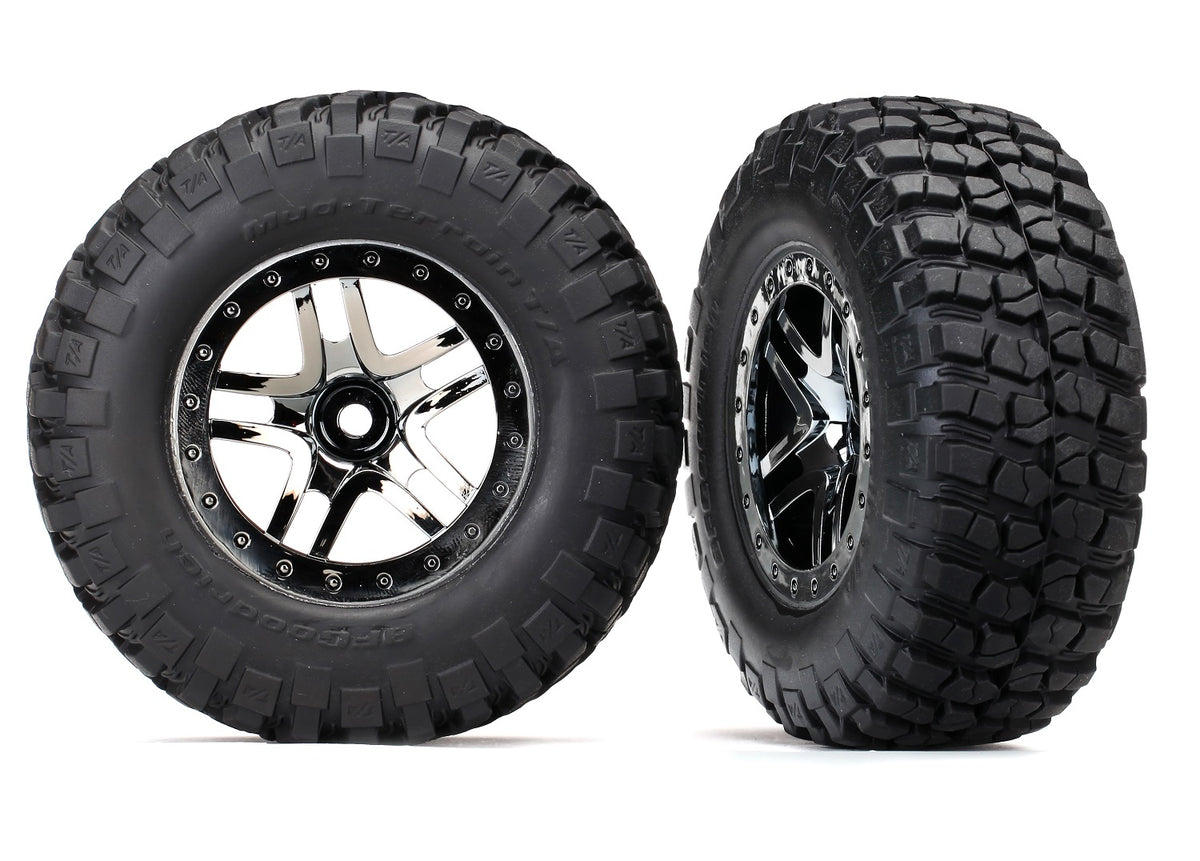 Traxxas 6873T — Traxxas 6873T SCT Black Chrome Wheels w/ BFG S1 Tires (2)