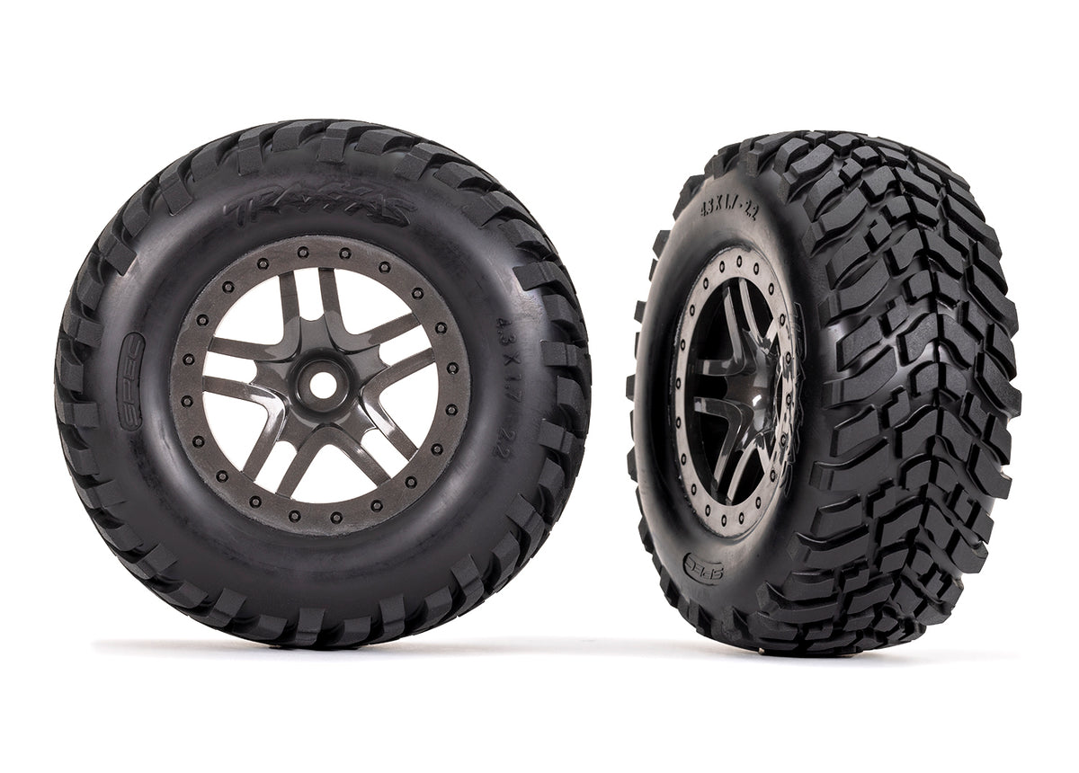 Traxxas 6964 — Traxxas 6964 Gray Split-Spoke Wheels w/ SCT Tires (2)
