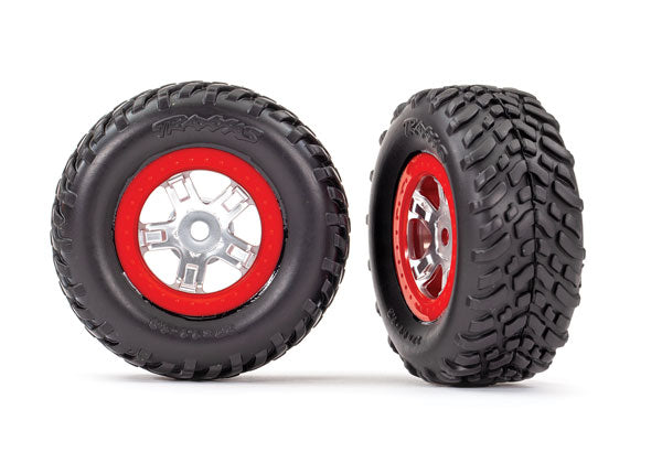 Traxxas 7073A — Traxxas 7073A 1/16 Satin Chrome & Red SCT Wheels w/ Tires (2)
