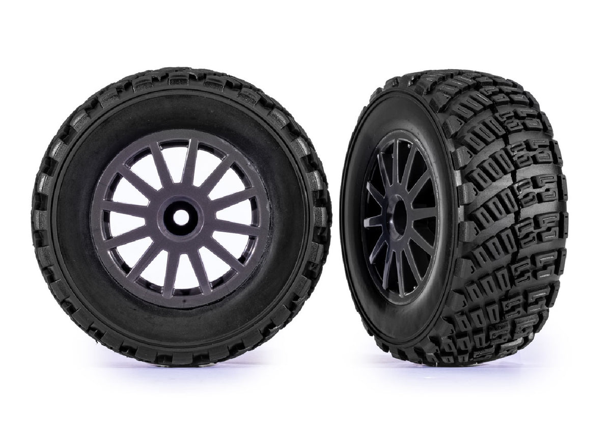 Traxxas 7473-GRAY — Traxxas 7473-GRAY Gray 12-Spoke Rally Wheels w/ Rally Tires (2)
