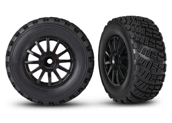 Traxxas 7473T — Traxxas 7473T Black 12-Spoke Rally Wheels w/ Rally Tires (2)