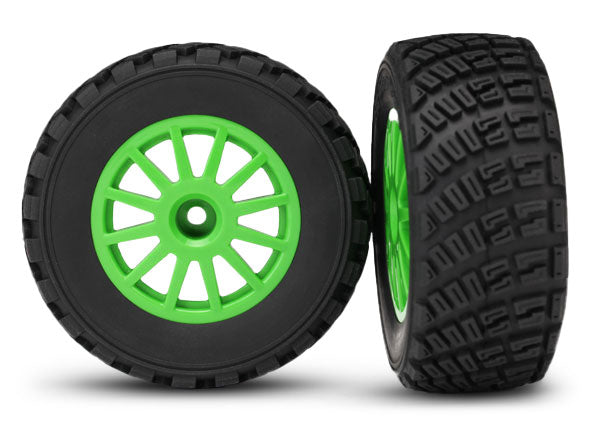 Traxxas 7473X — Traxxas 7473X Green 12-Spoke Rally Wheels w/ Rally Tires (2)