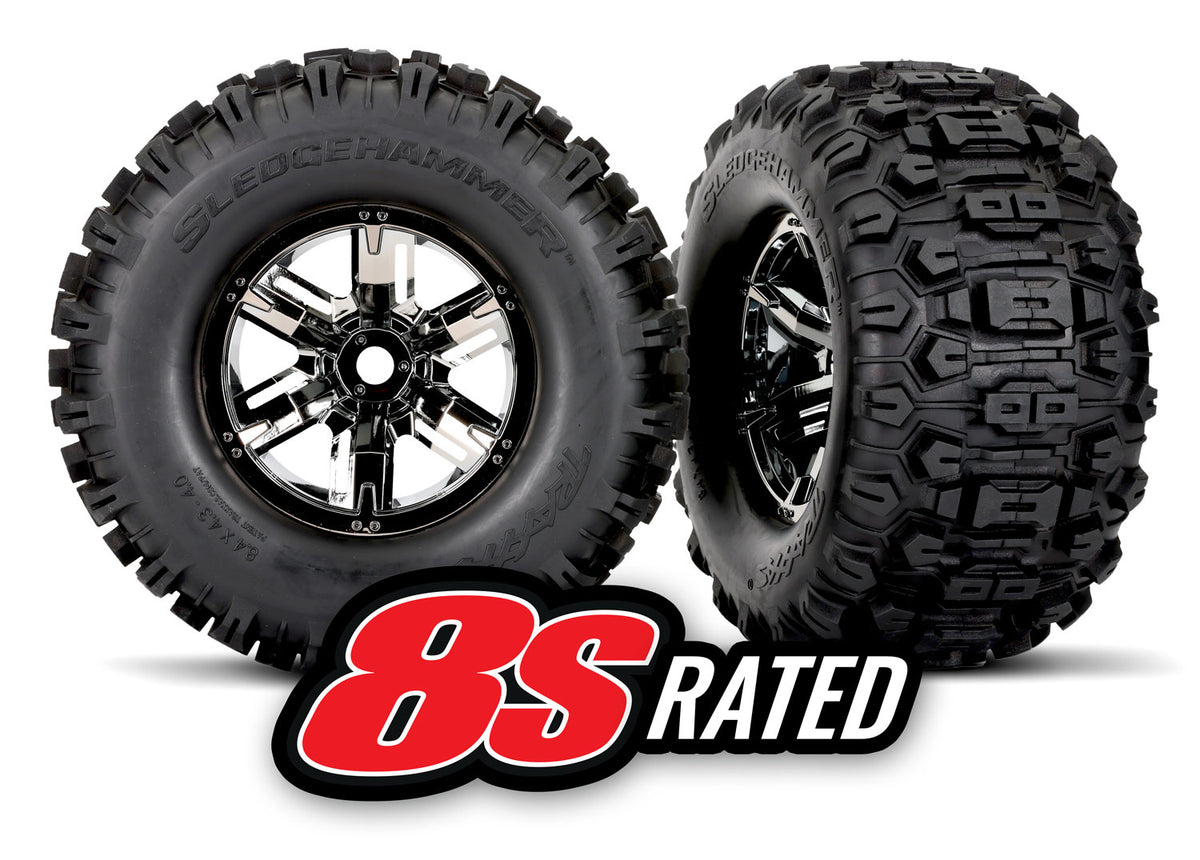Traxxas 7774A — Traxxas 7774A X-Maxx Black Chrome Wheels w/ Sledgehammer Tires (2)