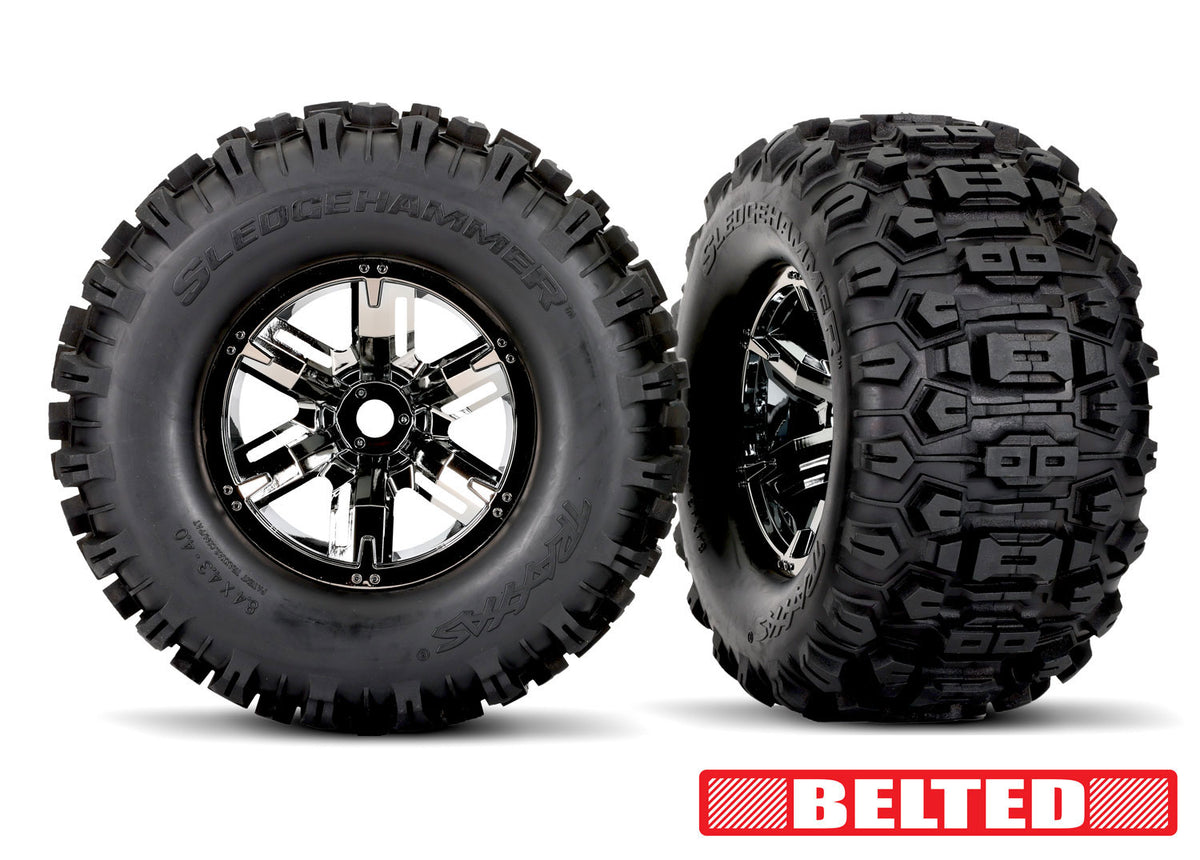 Traxxas 7871X — Traxxas 7871X Blk Chrm X-Maxx Wheels & Belted Sledgehammer Tires (2)
