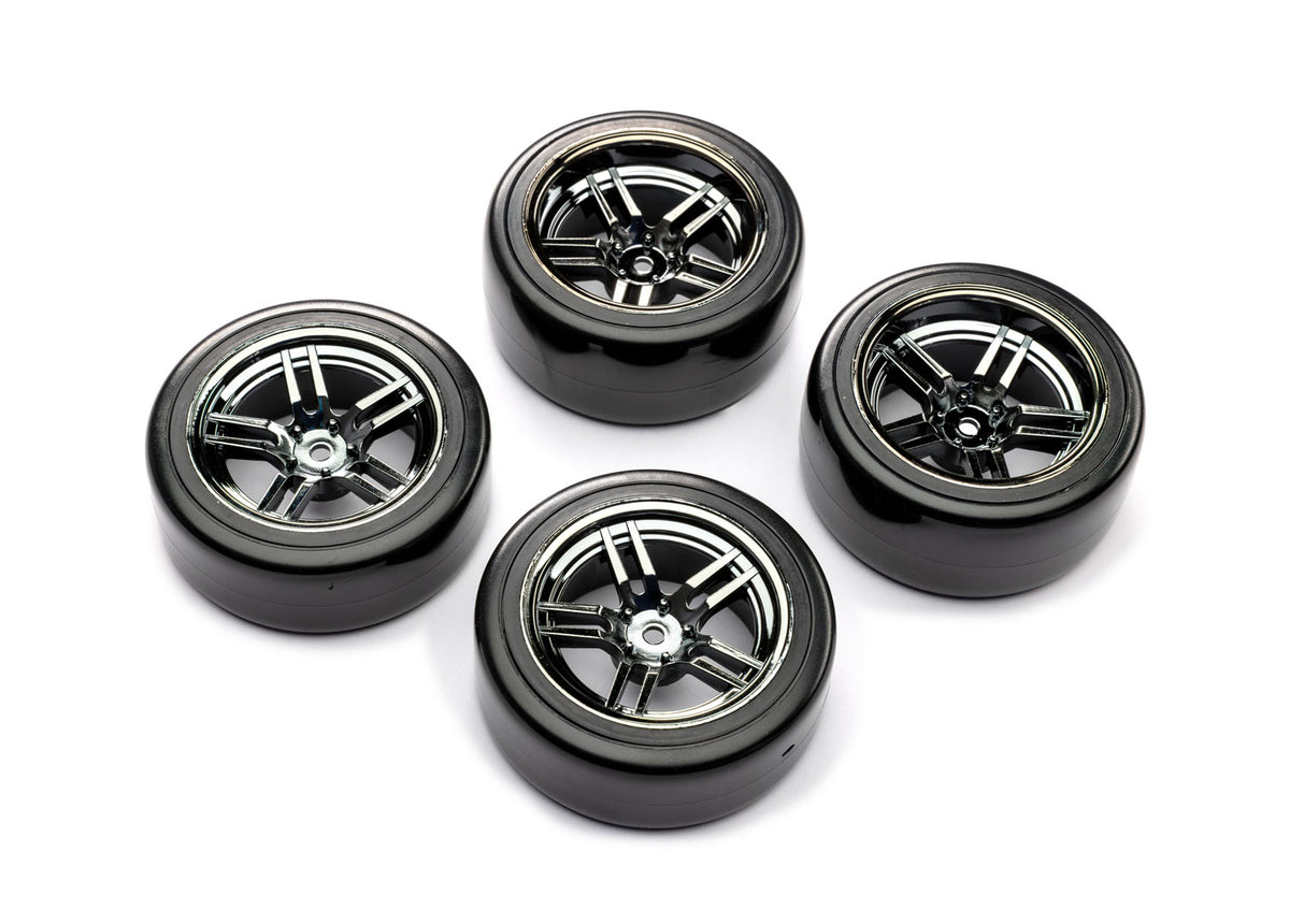 Traxxas 8378 — Traxxas 8378 1.9" Black Chrome Split-Spoke Wheels & Drift Tires (4)