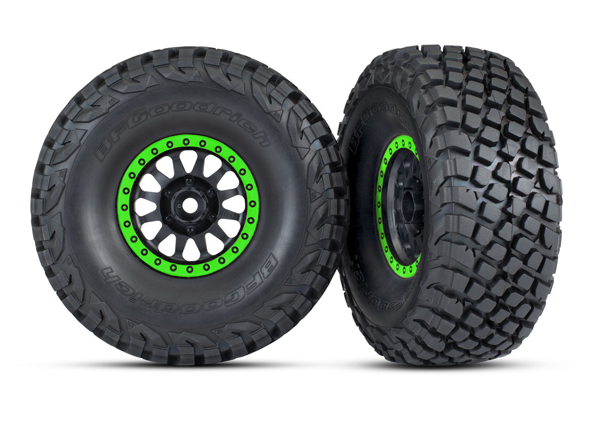 Traxxas 8474-GRN — Traxxas 8474-GRN Method Black & Green Race Wheels w/ BFG Tires (2)