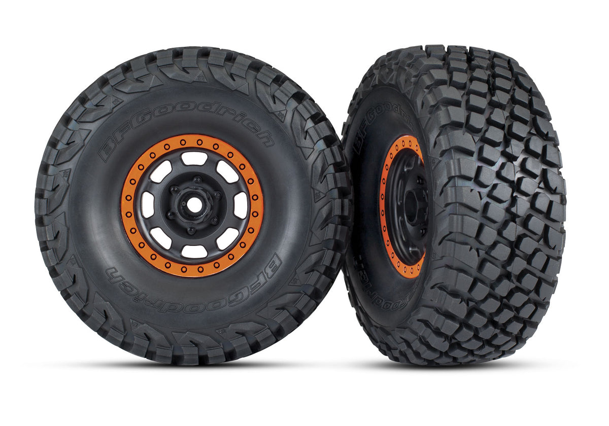 Traxxas 8474-ORNG — Traxxas 8474-ORNG Black & Orange Desert Racer Wheels w/ BFG Tires (2)