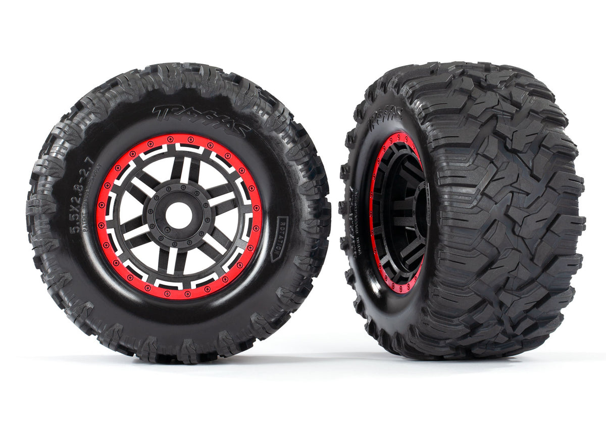 Traxxas 8972R — Traxxas 8972R Maxx 2.8" Black & Red Wheels & Maxx MT Tires (2)