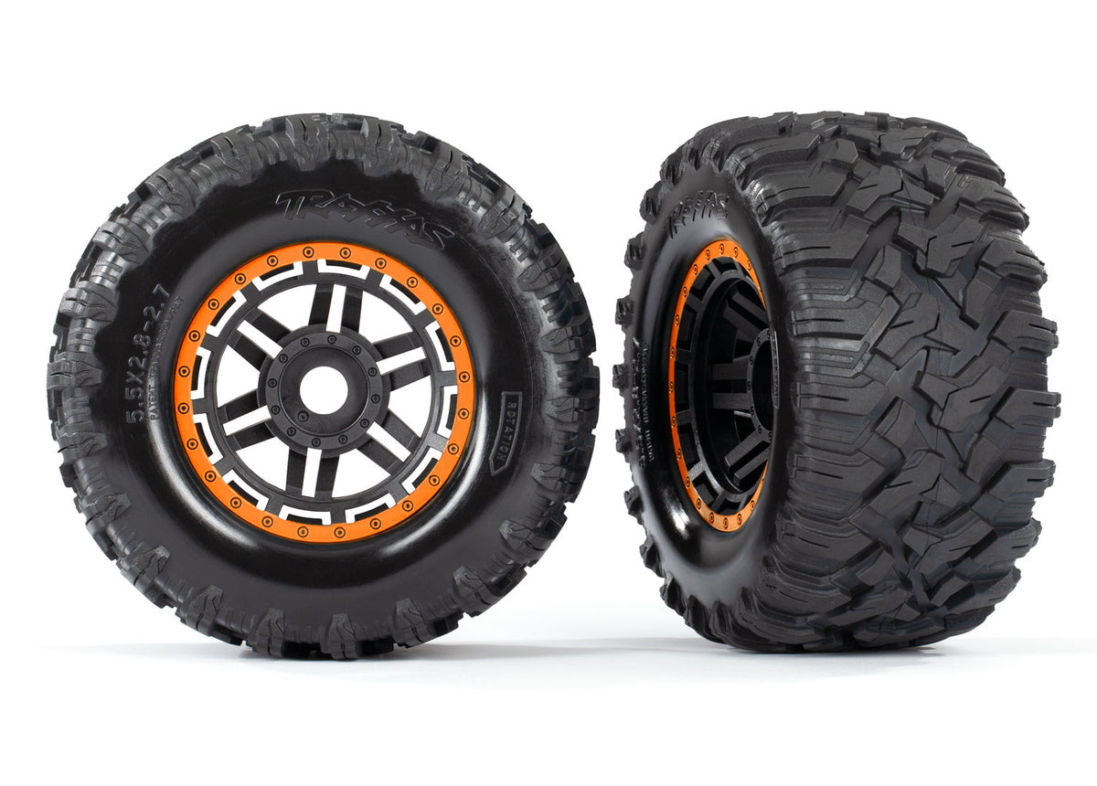 Traxxas 8972T — Traxxas 8972T Maxx 2.8" Black & Orange Wheels & Maxx MT Tires (2)