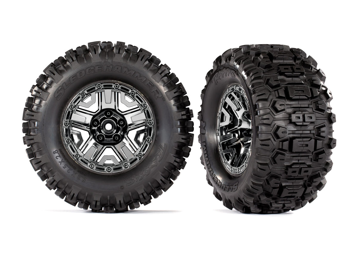 Traxxas 9072 — Traxxas 9072 2.8" Black Chrome Wheels & Sledgehammer Tires (2)