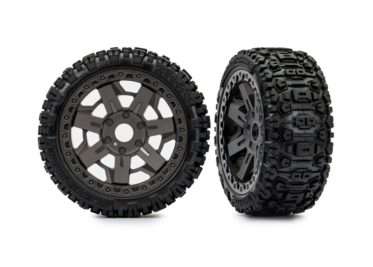 Traxxas 9073 — Traxxas 9073 3.0" Gray Wheels w/ Sledgehammer Tires (2)