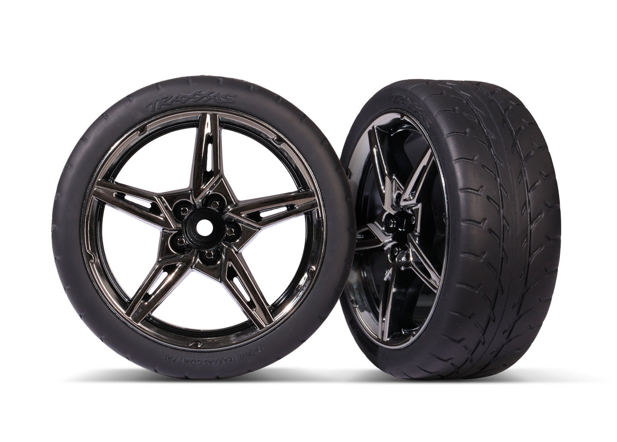 Traxxas 9370 — Traxxas 9370 2.1" Black Chrome Front Wheels & Response Tires (2)