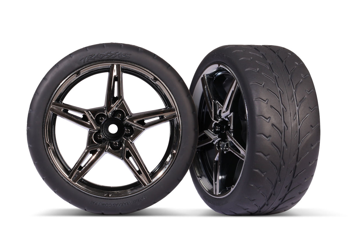 Traxxas 9371 — Traxxas 9371 2.1" Black Chrome Rear Wheels & Response Tires (2)