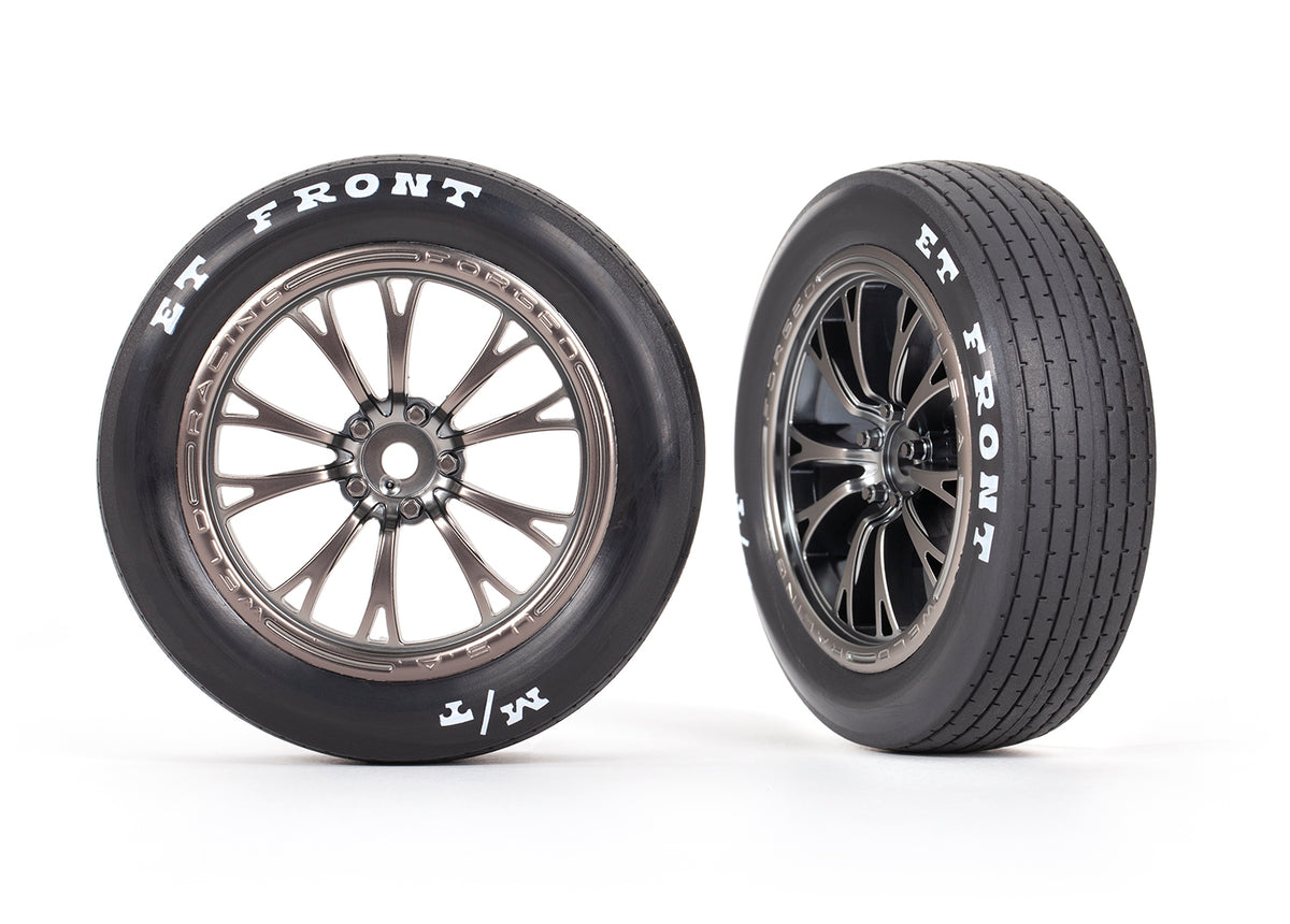 Traxxas 9474A — Traxxas 9474A Weld Satin Black Chrome Front Wheels & MT Tires (2)