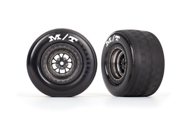 Traxxas 9475A — Traxxas 9475A Weld Satin Black Chrome Rear Wheels & MT Tires (2)