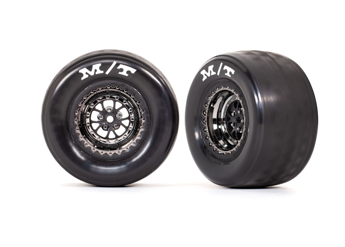 Traxxas 9475X — Traxxas 9475X Weld Black Chrome Rear Wheels & MT Tires (2)