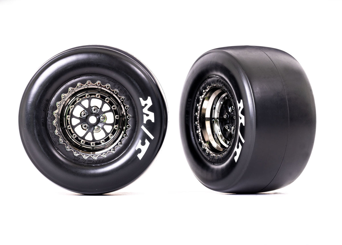 Traxxas 9476X — Traxxas 9476X Weld Black Chrome Rear Wheels & Sticky MT Tires (2)