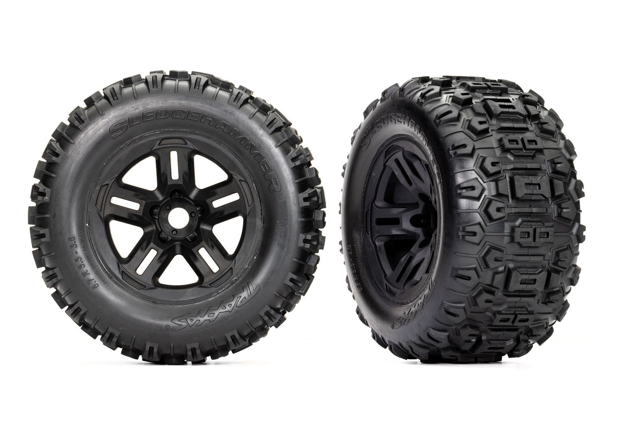 Traxxas 9672 — Traxxas 9672 3.8" Black 5-Spoke Wheels & Sledgehammer Tires (2)