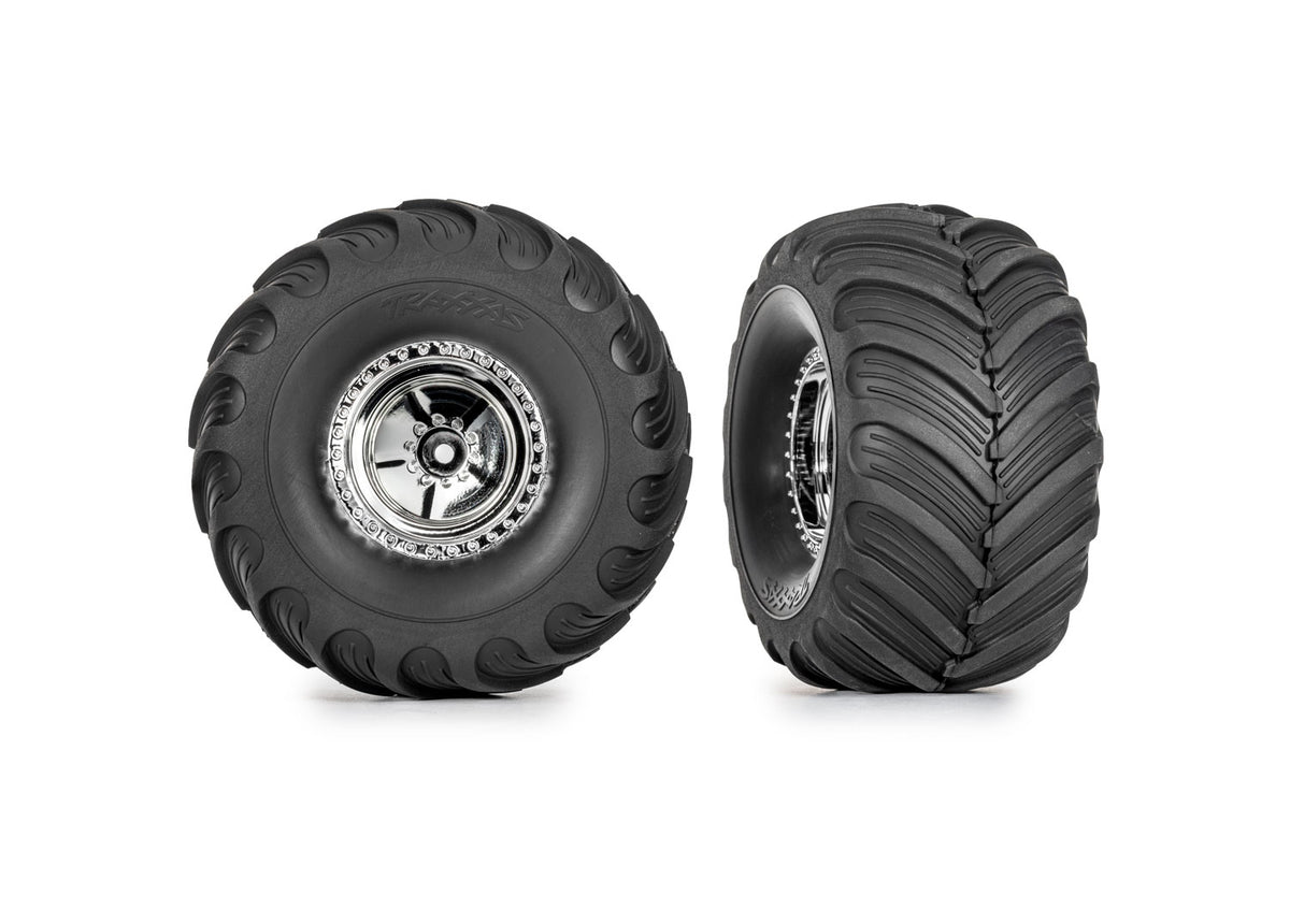 Traxxas 9867 — Traxxas 9867 1.2" x 3.0" Chrome Wheels & Terra Groove Tires (2)