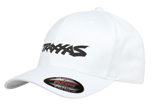 Traxxas 1188-WHT-LXL — Traxxas 1188-WHT-LXL White Curved-Bill Flexfit Hat w/ Black Logo