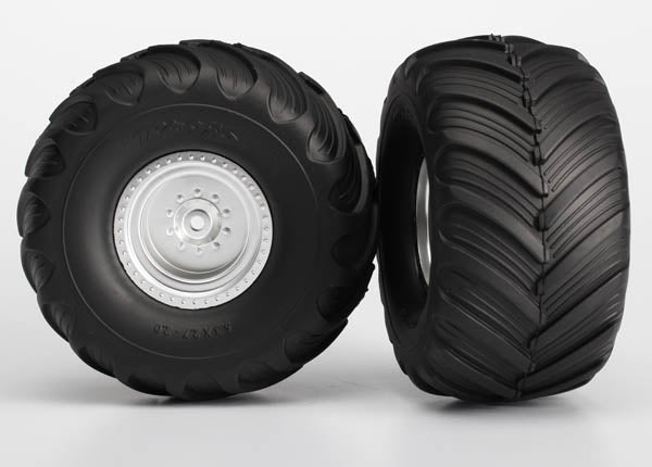 Traxxas 3663 — Traxxas 3663 Satin Chrome Wheels with Terra Groove Tires (2)