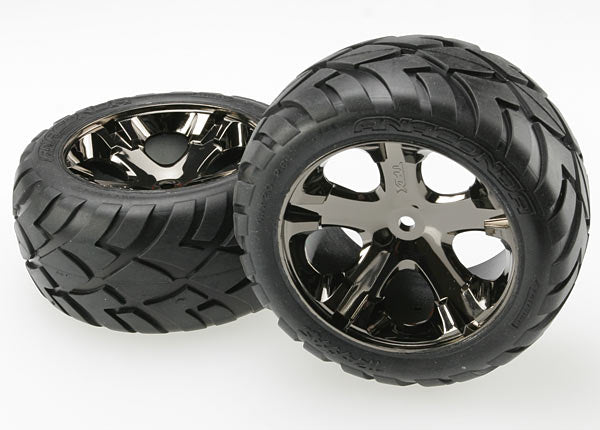 Traxxas 3773A — Traxxas 3773A All-Star 2.8" Black Chrome Wheels & Anaconda Tires (2)